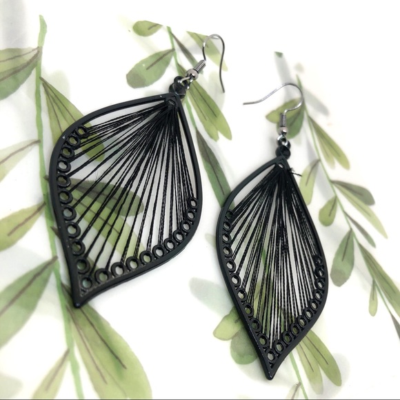 Black Metal & Silk Thread Bohemian Drop Earrings - Picture 2 of 6